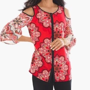 Chicos Cold Shoulder Bell Sleeve Blouse SZ 2 US Size L
